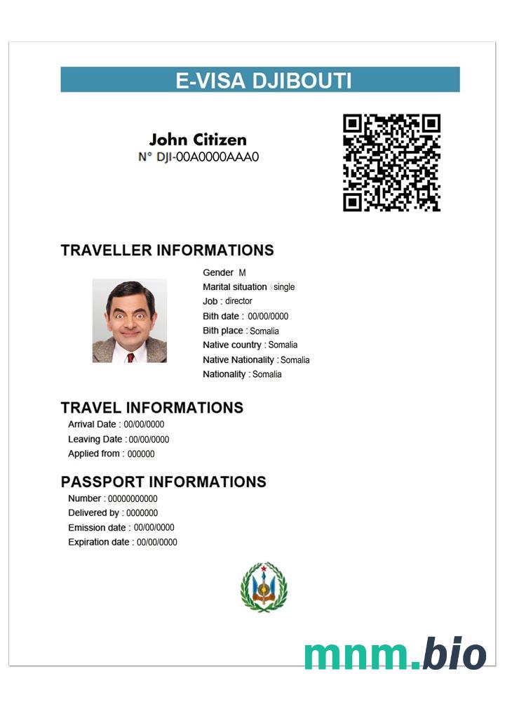 E-visa do Dżibuti w pełni edytowalna PSD